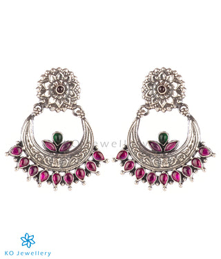 The Param Silver Chand Bali Earrings(Red/Oxidised)