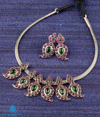 The Suvarna Manga Malai Necklace Set (Small/Oxidised)