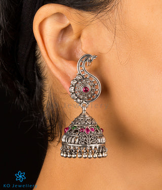 The Vrsin Silver Peacock Jhumka (Oxidised)