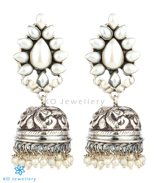 The Aarzoo Silver Gemstone Jhumka(Pearl)