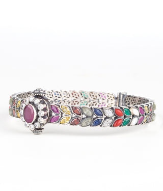 The Ksemya Navarathna Silver Gemstone Bracelet (Oxidised/Size/2.2/2.4/2.6/2.8)