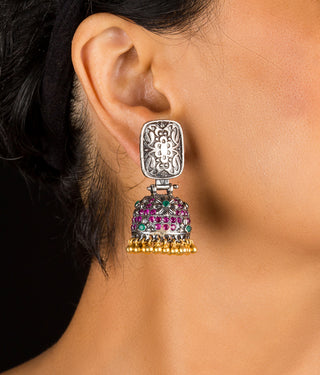 The Mira Silver Jhumka (Two-tone)