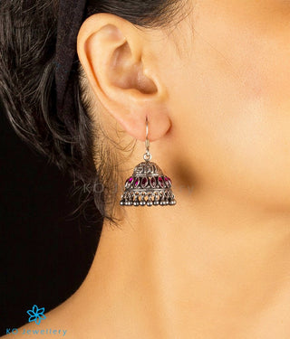 The Mithil Silver Kempu Jhumka (Red)