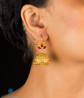 The Adhanika Silver Kempu Jhumka(Red/Hook)