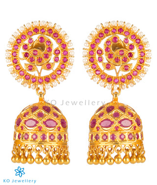 The Neelakanta Silver Peacock Jhumka (Red)