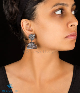 The Naman Nakkasi Silver Peacock Jhumka (Oxidised)