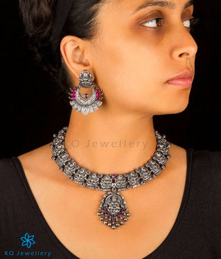 The Padmakshi Antique Silver Lakshmi Necklace