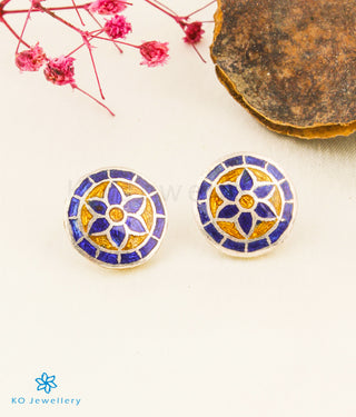 The Rangeen Silver Meenakari Ear-studs (Gold/Blue)