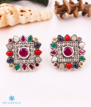 The Vishruth Silver Ear-studs (Navratna/Oxidised)