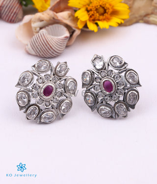 The Abhijita Silver Navratna Ear-studs (White/Oxidised)