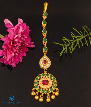 The Isva Silver Bridal Maang Tikka (Green)