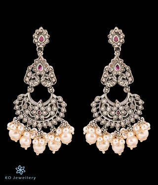 The Rudina Silver Pearl Peacock Earrings