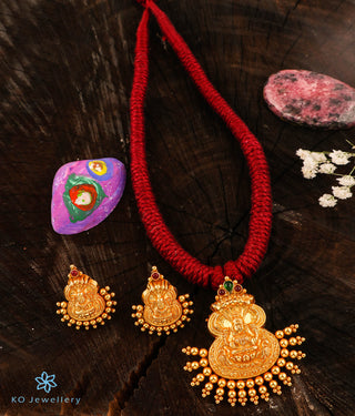 The DhanLakshmi Silver Thread Necklace (Red)