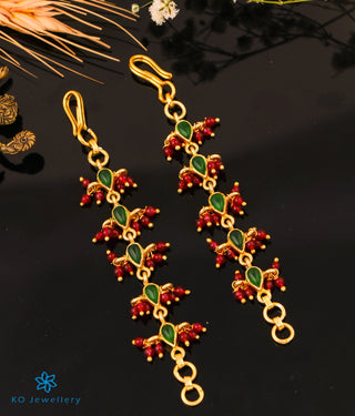 The Mithya Silver Ear chain (Green with red beads)