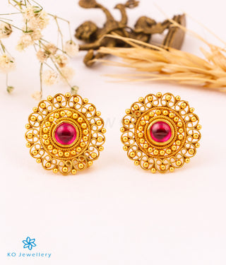 The Yuktvaa Silver Ear-studs (Red)