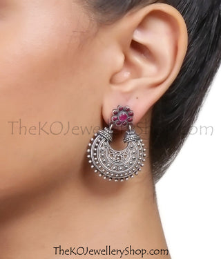 floral motif Chand-bali sterling silver hand crafted Earrings shop online.