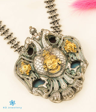 The Bhavya Gandaberunda Silver Nakshi Pendant (2 tone)