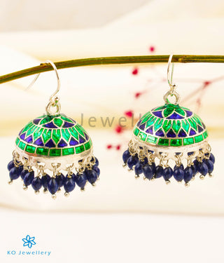 The Suka Silver Minakari Jhumka (Green/Blue)