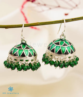 The Chitrani Silver Minakari Jhumka (Green/Black)