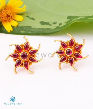 The Pauspa Silver Kempu Ear-Studs (Red)