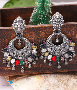 The Shraddha Antique Silver Navaratna Chand Bali (Oxidised)