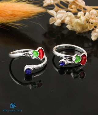 Shimmer Silver Toe-Rings (Green/Red)