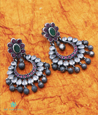 The Padmavat Silver Chand Bali Earrings (White/Oxidised)