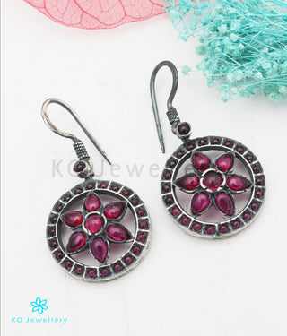 The Samanvaya Silver Earrings (Red/Oxidised)