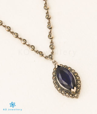 The Nayanika Silver Marcasite Necklace (Dark Blue)