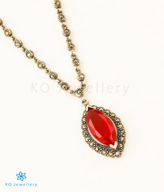 The Nayanika Silver Marcasite Necklace (Red)