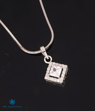 The Squared Solitaire Silver Pendant