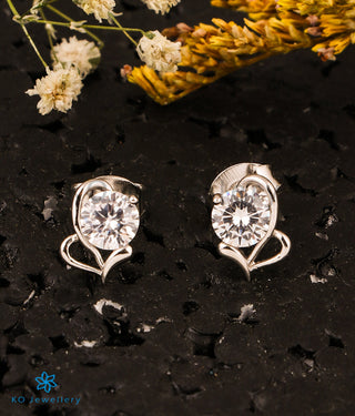 The Florid Solitaire Silver Earrings