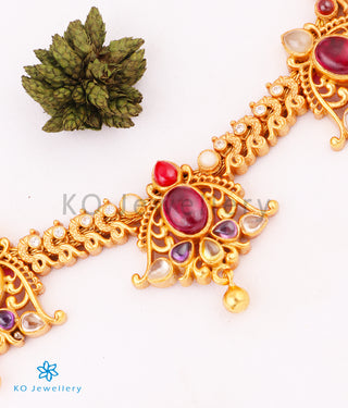 Close-up of Aadi Silver Navratna Necklace with navratna stones by KO Jewellery.