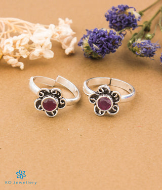 Manasa Silver Toe-Rings (Red)