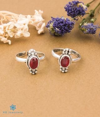 Neeti Silver Toe-Rings (Red)