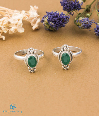 Neeti Silver Toe-Rings (Green)