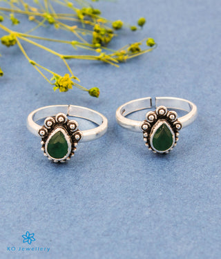 Maryam Silver Toe-Rings (green)