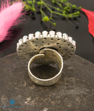 The Prisha Silver Gemstone Cocktail Finger-ring(Black/Turquoise)