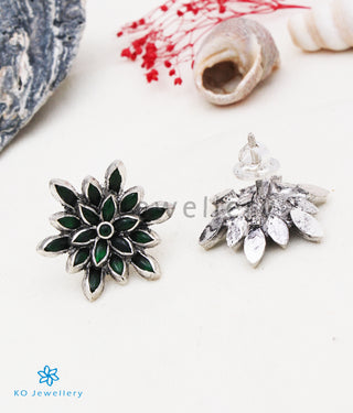 The Padma Silver Lotus Pendant (Green/Oxidised)