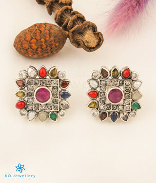 The Vishruth Silver Ear-studs (Navratna/Oxidised)