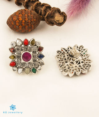 The Vishruth Silver Ear-studs (Navratna/Oxidised)