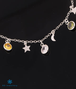 The Multicolour Stars & Moon Silver Anklet- Single