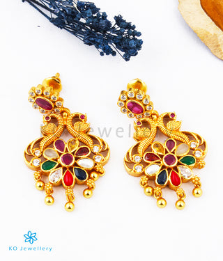 The Vansh Silver Navratna Peacock Earrings