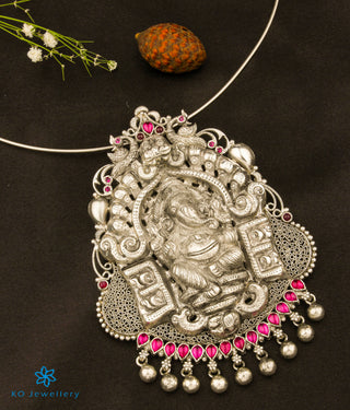 Aadhvitha Silver Ganesha Pendant with red stones by KO Jewellery.