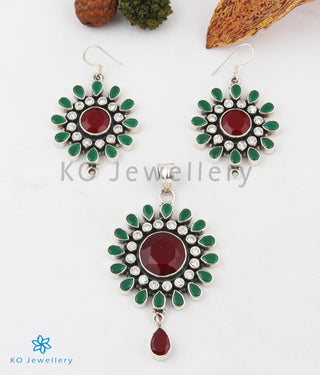 The Shobhana Silver Gemstone Pendant Set