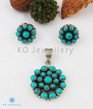 The Abhaya Silver Turquoise Pendant Set