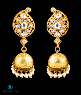 The Paisley Silver Kundan Jhumkas (White)