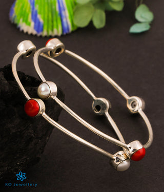 The Mauktika Silver Pearl & Coral Bangles (Size 2.4)