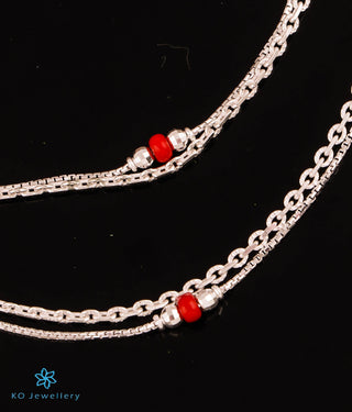 The Kaya Chain Silver Anklets (Red)