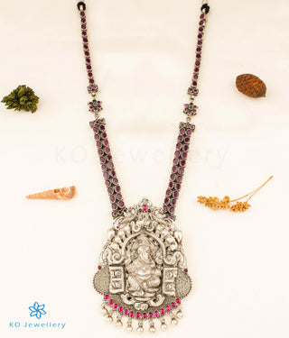 Silver Ganesha Kempu Necklace - top angle